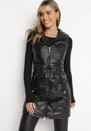 Kamizelki damskie - Czarna Pikowana Kamizelka Bezrękawnik z Kapturem Zapinana na Zamek Amitri - miniaturka - grafika 1