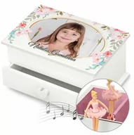 Pamiątka Pierwszej Komunii Świętej - Szkatułka na biżuterię z pozytywką i szufladką ze zdjęciem dla dziew - miniaturka - grafika 1