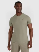 Koszulki sportowe męskie - 4F Koszulka treningowa szybkoschnąca męska - oliwkowa/khaki S - miniaturka - grafika 1