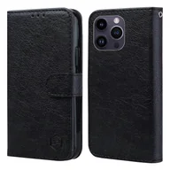 Etui i futerały do telefonów - Dla iPhone 14 Pro Max Skin Feeling Oil Leather Texture PU + TPU Etui na telefon Czarny - miniaturka - grafika 1