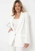 Marynarki i żakiety damskie - Biała Marynarka Zapinana na Guzik z Kieszeniami Polxeni - miniaturka - grafika 1
