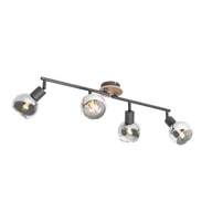 Lampy sufitowe - QAZQA Lampa sufitowa czarna z przydymionym szkłem i drewnem 4-light - Vidro - miniaturka - grafika 1