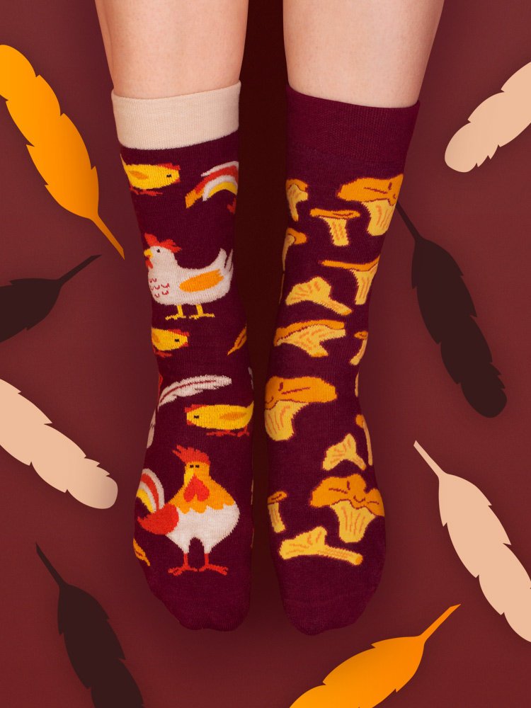 KURKI / skarpety LEŚNE Męskie skarpetki dla grzybiarza we wzór KURKI 41-46