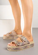 Klapki i japonki damskie - Beżowe Klapki na Platformie w Stylu Etno Redaelle - Renee - miniaturka - grafika 1