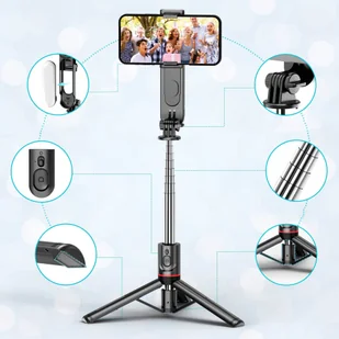 Kijek Selfie Stick uchwyt do telefonu zdjęć statyw Tripod L15 z Lampa LED + Pilot Bluetooth na telefon Czarny - Pozostałe akcesoria do telefonów Kijek Selfie Stick uchwyt do telefonu zdjęć statyw Tripod L15 z Lampa LED + Pilot Bluetooth na telefon Czarny - Pozostałe akcesoria do telefonów - miniaturka - grafika 6