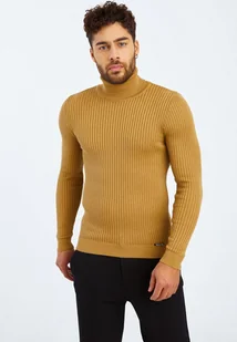 Leif Nelson sweter męski z golfem z cienkiej dzianiny LN-1670, ciemnobeżowy / XL - Swetry męskie - miniaturka - grafika 1