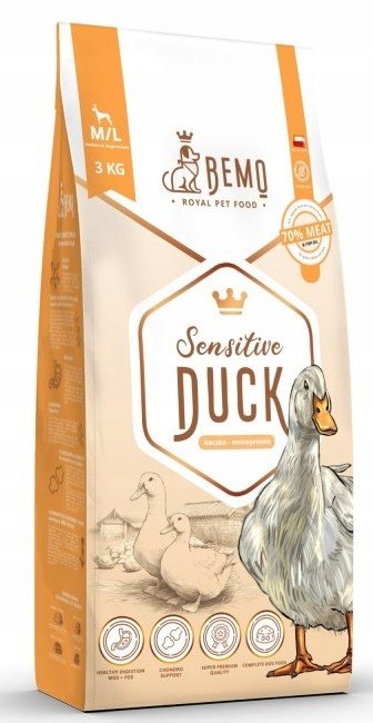 Bemo sucha karma dla psa z Kaczką hypoalergiczna sensitive M/L 3 kg
