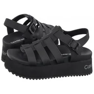 Sandały damskie - Sandały Platform Buckle Rubber Mg Mtl Triple Black YW0YW01513 0GT (CK509-b) Calvin Klein - miniaturka - grafika 1