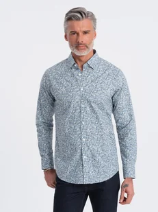 Koszula męska SLIM FIT w print drobnych liści - jasnoniebieska V1 OM-SHPS-0163 - Ombre Clothing - Koszule męskie - miniaturka - grafika 1