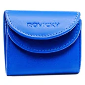 Portfele - Skórzany portfel damski na zatrzask niebieski mały klasyczny prezent ROVICKY - miniaturka - grafika 1