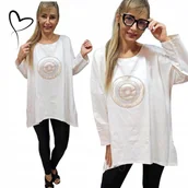 Bluzki damskie - Sukienka tunika złoto koło luźna bawełna cyrkonie biała 50 52 5xl 6xl - miniaturka - grafika 1