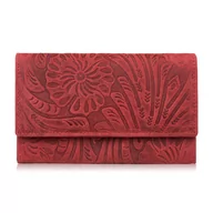 Portfele - PORTFEL DAMSKI SKÓRZANY VINTAGE W KWIATY CZERWONY DUŻY RFID T-108-HRD - miniaturka - grafika 1