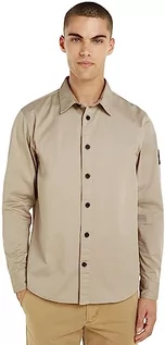 Koszule męskie - Calvin Klein Jeans Męska koszula Monologo Badge Relaxed Casual, Plaza Taupe, L - grafika 1