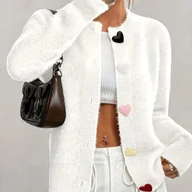 Swetry damskie - TEMU Kardigan Damski w Miękkim Różu - Elegancki Sweter z Otwartym Przodem, Średnio Elastyczny na Wiosnę/Jesień do Warstwowania, Codzienny i Formalny - miniaturka - grafika 1