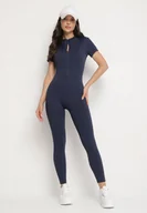 Kombinezony - Granatowy Kombinezon z Półgolfem z Ozdobnymi Przeszyciami Lumienne - miniaturka - grafika 1