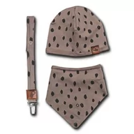 Śliniaki i fartuszki - Hi Little One - czapeczka, bandanka i zawieszka do smoczka z organicznej bawełny GOTS Leopard Grey - miniaturka - grafika 1