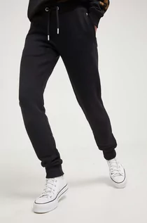 Spodnie damskie - Superdry spodnie dresowe kolor czarny gładkie - grafika 1