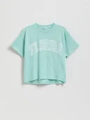 Koszulki dla dziewczynek - Reserved - Krótki t-shirt z nadrukiem - jasnozielony - miniaturka - grafika 1