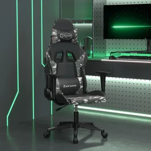 Fotel vidaXL Masujący fotel gamingowy, czarny i moro, sztuczna skóra - Fotele gamingowe - miniaturka - grafika 1