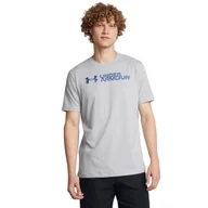 Koszulki sportowe męskie - Męski t-shirt z nadrukiem Under Armour UA M Sliced Wordmark 60/40s Ss - szary - UNDER ARMOUR - miniaturka - grafika 1