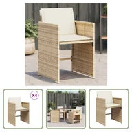 Fotele i krzesła ogrodowe - The Living Store Krzesła ogrodowe z poduszkami 4 szt. Beżowy polirattan - miniaturka - grafika 1