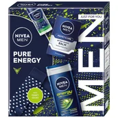 Zestawy kosmetyków damskich - Nivea Men Pure Energy zestaw antyperspirant roll-on 50ml + żel pod prysznic 3w1 250ml + nawilżający balsam po goleniu 100ml + skarpetki - miniaturka - grafika 1