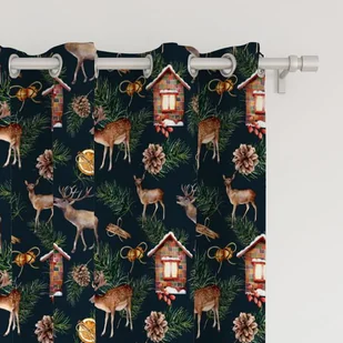 Zasłona WINTER wzór BN24 | akwarelowy renifer z pomarańczą 150 x 240 cm tkanina standard - Zasłony - miniaturka - grafika 1