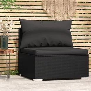 Lumarko Środkowy moduł sofy ogrodowej z poduszkami, rattan PE, czarny - Sofy ogrodowe - miniaturka - grafika 1