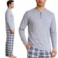 Piżamy damskie - WYGODNA PIŻAMA MĘSKA 100% BAWEŁNA DŁUGIE SPODNIE W KRATĘ DŁUGI RĘKAW M GREY - miniaturka - grafika 1