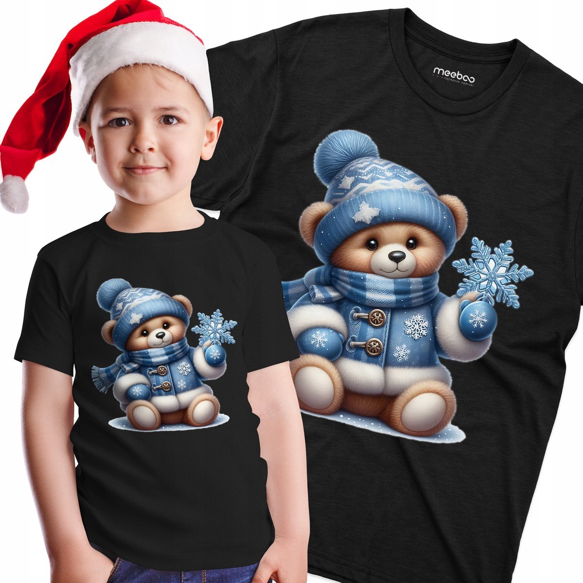 KOSZULKA Świąteczna DZIECIĘCA Miś w Czapce i Szaliku ze Śnieżynką