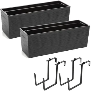 Doniczka Dłuto Lamela + Uchwyt 56 X 20 Cm Tworzywo Sztuczne Grafit Metalik - Donice - miniaturka - grafika 1