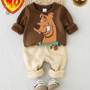 TEMU 2 szt. Gruby, ciepły zestaw chłopięcy z podszewką z polaru, strój chłopięcy, bluza z kapturem i spodnie, odzież dziecięca, sportowa odzież na - Dresy i komplety dla chłopców - miniaturka - grafika 1