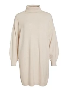 Vila Damska sukienka z dzianiny Viril Roll-Neck L/S, beżowy, S - Sukienki - miniaturka - grafika 1