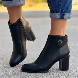 Czarne z eko skóry botki damskie słupek Sergio Leone Bt351 - Botki damskie - miniaturka - grafika 1