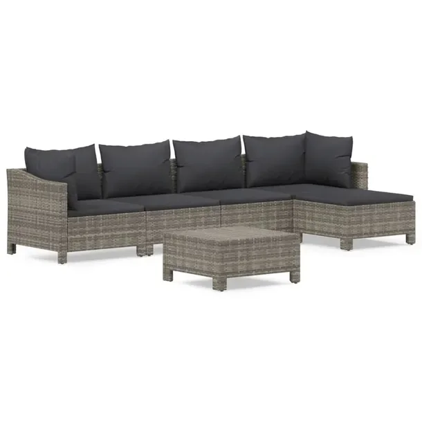 Modny zestaw wypoczynkowy do ogrodu szary, rattan PE, stal, wymiary: 63x63x