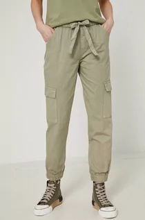 Spodnie damskie - Medicine spodnie bawełniane damskie kolor zielony joggery high waist - grafika 1