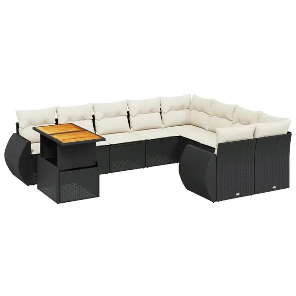 Zestaw mebli ogrodowych modułowych czarny rattan PE z poduszkami 62x62x69