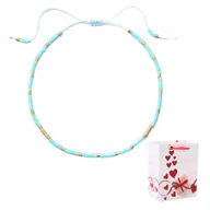 Bransoletki - Bransoletka Cienka Złota Regulowana Koralik Szklane Miyuki Delica Turkusowa - miniaturka - grafika 1