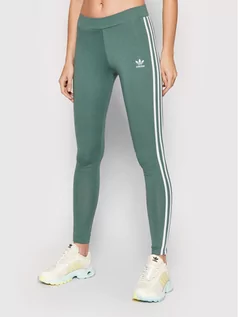 Spodnie sportowe damskie - Adidas Legginsy 3 Stripes HE0405 Zielony Slim Fit - grafika 1