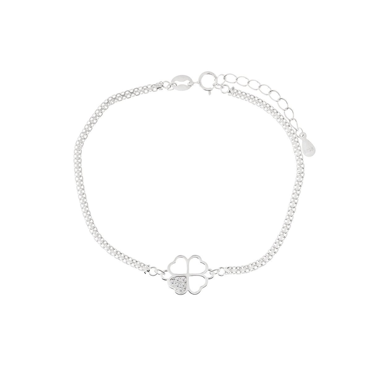 Srebrna 925 bransoletka koniczyna cyrkonia serce