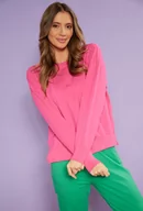 Bluzy damskie - Różowa bawełniana bluza o klasycznym fasonie - Femestage - miniaturka - grafika 1