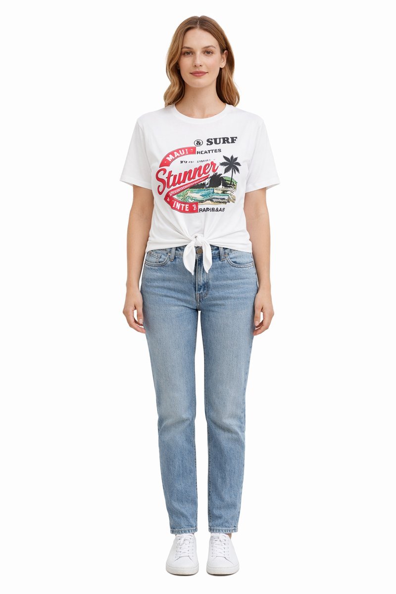 SILVIAN HEACH BIAŁY T-SHIRT Z NADRUKIEM I WIĄZANIEM Z PRZODU S I4A