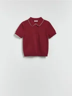 Bluzki damskie - Reserved - Bawełniana bluzka polo - burgundowy - miniaturka - grafika 1