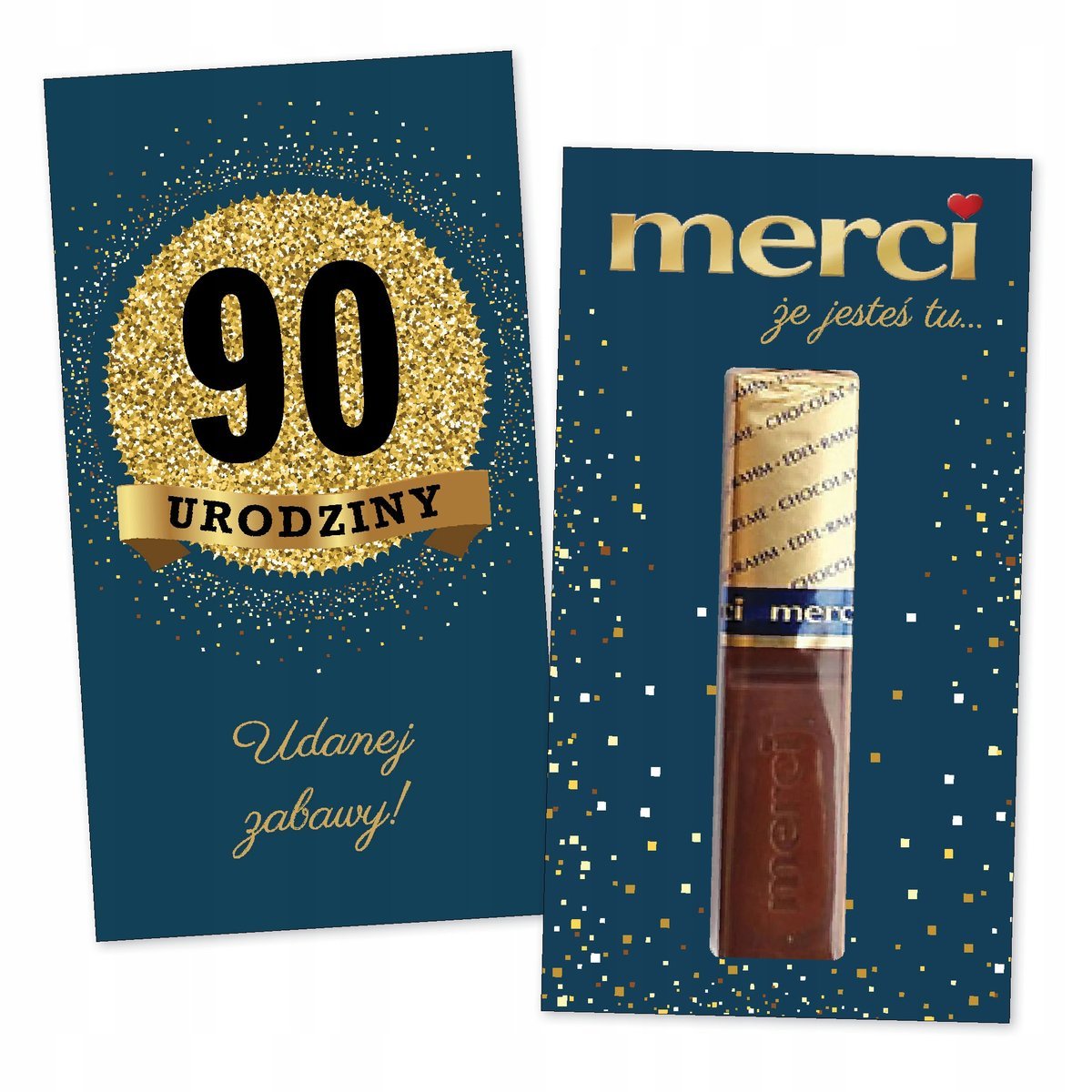 10x PODZIĘKOWANIA NA 90 URODZINY DLA GOŚCI merci lat - premium - GRANATOWY