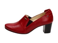 Półbuty damskie - Czerwone skórzane Polskie półbuty damskie na słupku Gregors 605 - miniaturka - grafika 1