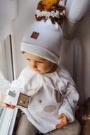 Czapki damskie - Hi Little One czapka zimowa niemowlęca ALPACA BOHO White/Brown M Pom Pom - miniaturka - grafika 1