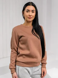Beżowa bluza damska bez kaptura Denley W01A1 - Bluzy sportowe damskie - miniaturka - grafika 1