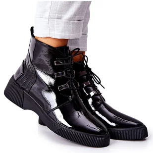 S.Barski Botki Workery Lakierowane Na Suwak Czarne Vica - Botki damskie - miniaturka - grafika 1