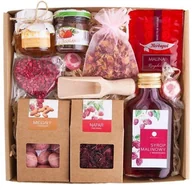 Zestawy upominkowe - KOSZ PREZENTOWY PREZENT UPOMINEK malinowy syrop napar konfitura miód MALINA ZDROWY - miniaturka - grafika 1