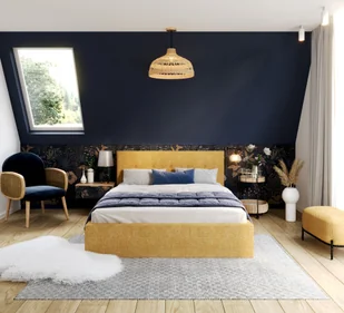 Łóżko tapicerowane TULSA z pojemnikiem i stelażem podnoszonym - 140x200 - OTTAWA - Miodowy żółty - Łóżka - miniaturka - grafika 1